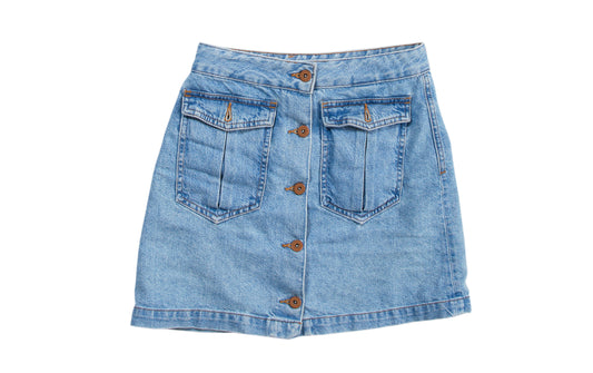Classic High-Waisted Button-Up Denim Mini Skirt