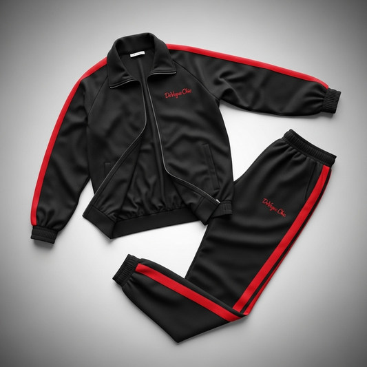 DeVogue Chic Black & Red Premium Tracksuit Set – Streetwear Edition